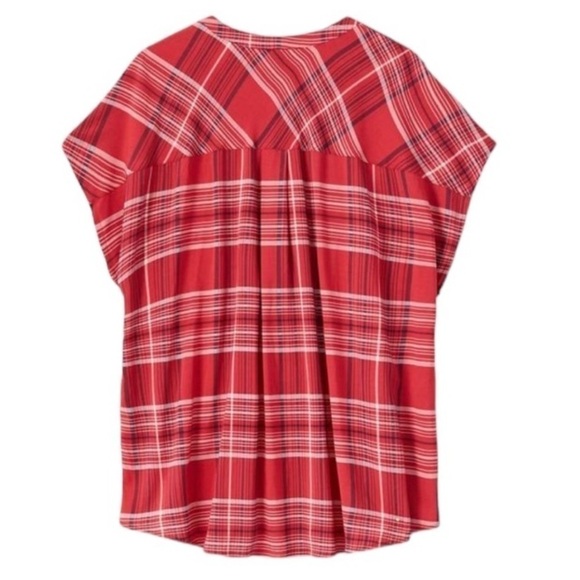 Torrid Red Plaid Challis Button Front Dolman Sleeve Top - Picture 2 of 7